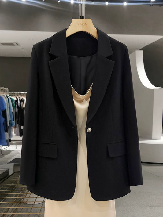 Black Korean style slim suit jacket women 2025 new spring and autumn chic high-end professional goddess style small suit