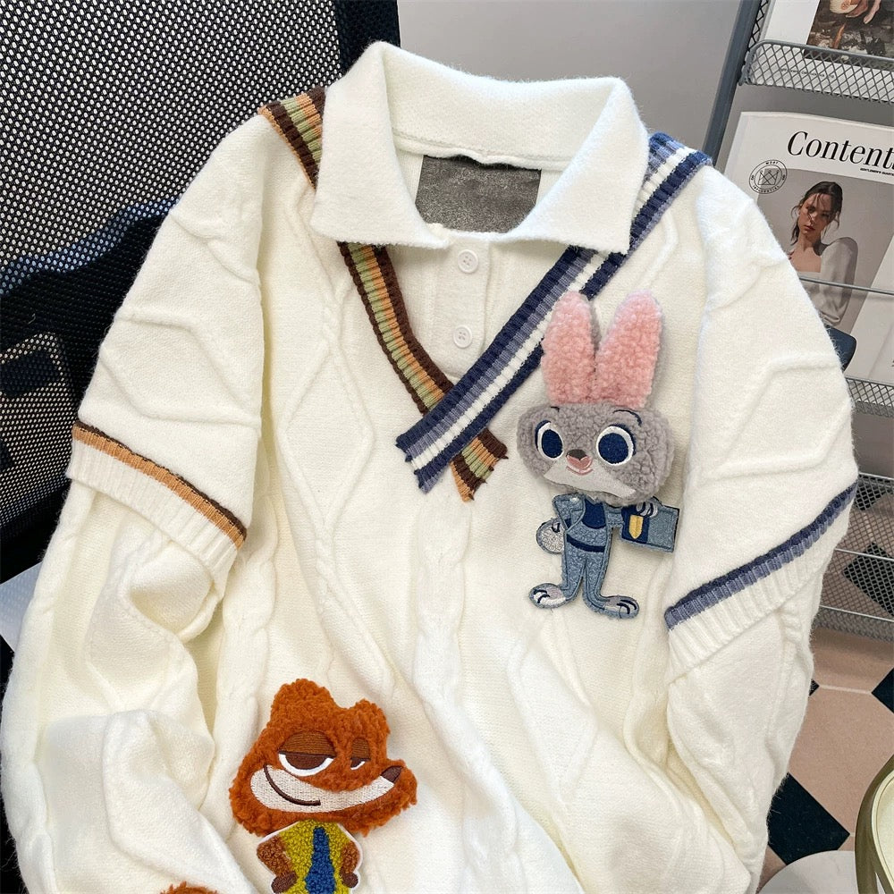 Korean preppy style lapel splicing fake two-piece sweater for women in autumn and winter, artistic, foreign style, unique and unique knitted top