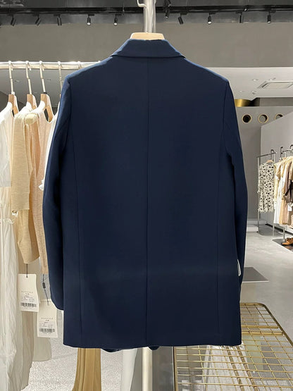 Navy blue suit jacket for women 2025 spring and autumn new retro college style Korean version of casual temperament professional suit