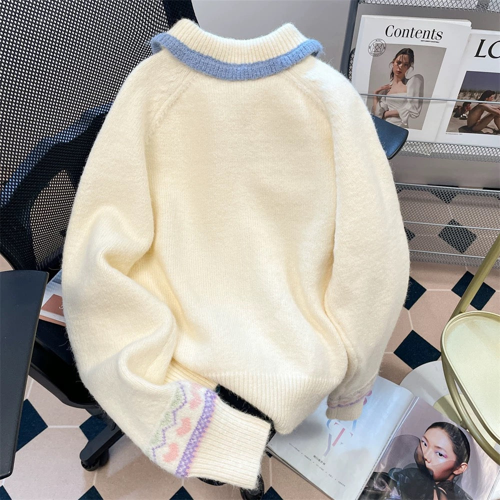 Christmas atmosphere snowman lapel sweater cardigan for women autumn and winter Korean style sweet soft waxy thickened knitted top jacket