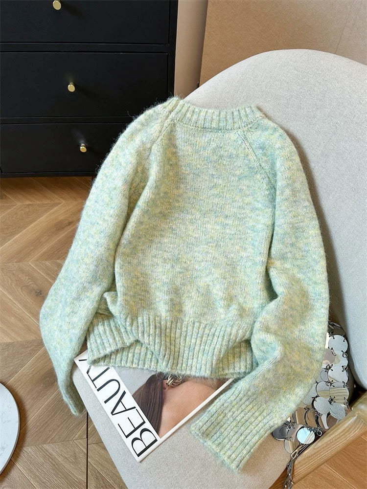 Japanese sweet bear bow wool sweater for women 2024 autumn and winter new raccoon velvet soft and waxy inner sweater
