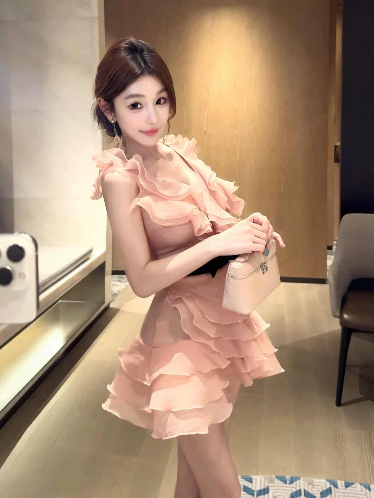 WW custom-made pink dress for summer, unique and beautiful small dress with waist, princess cake skirt, puffy skirt