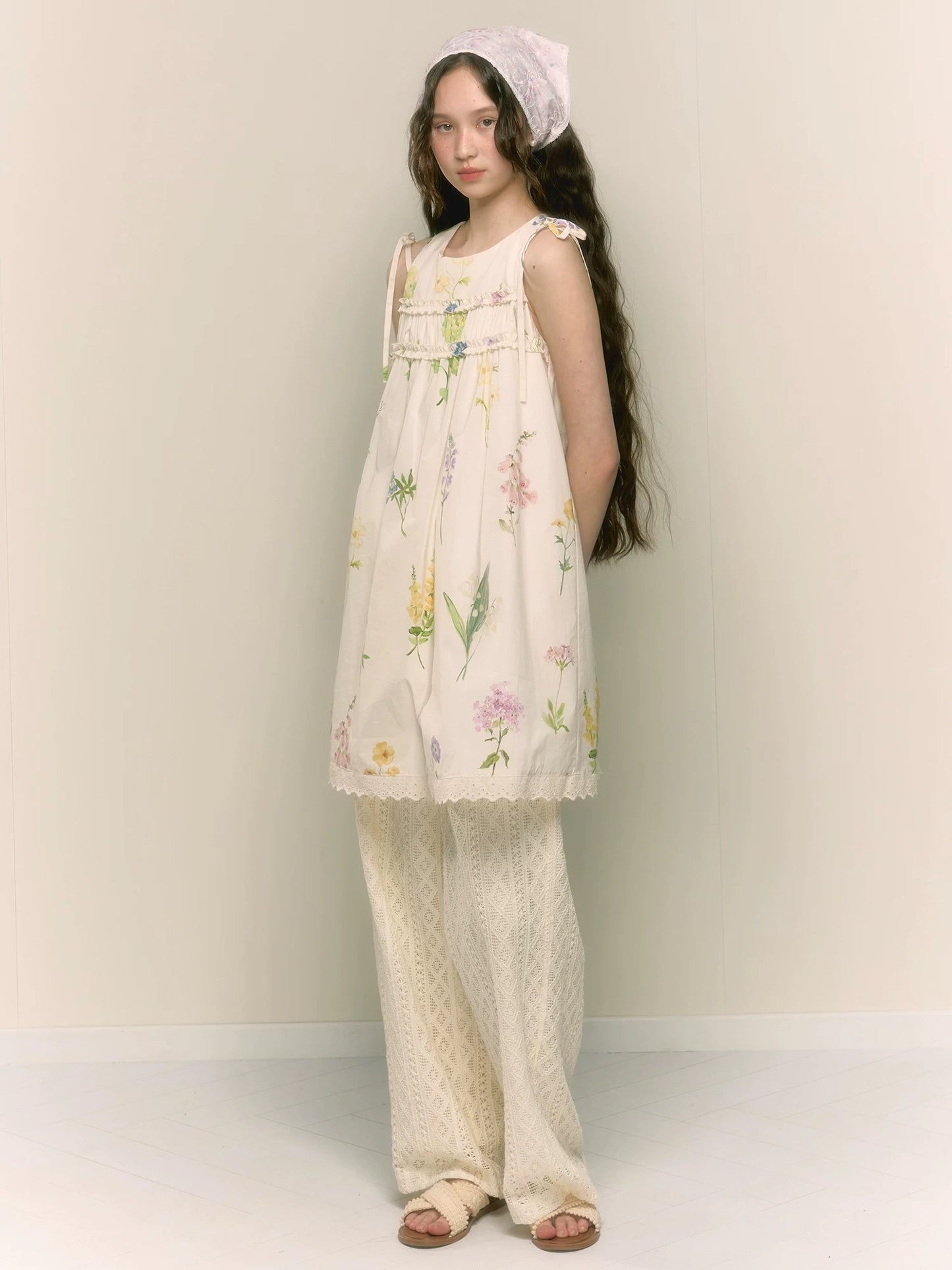 chummygirls original French retro girly floral lace A-line vest mid-length dress