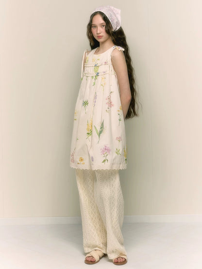 chummygirls original French retro girly floral lace A-line vest mid-length dress
