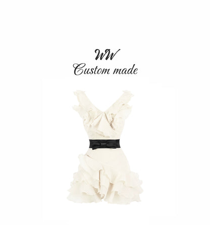 WW custom-made pink dress for summer, unique and beautiful small dress with waist, princess cake skirt, puffy skirt