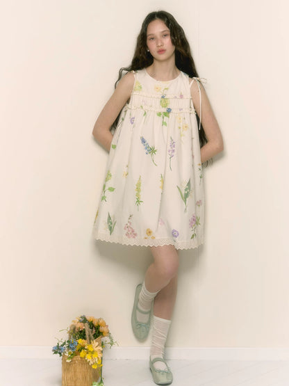 chummygirls original French retro girly floral lace A-line vest mid-length dress
