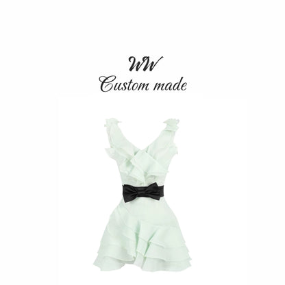 WW custom-made pink dress for summer, unique and beautiful small dress with waist, princess cake skirt, puffy skirt