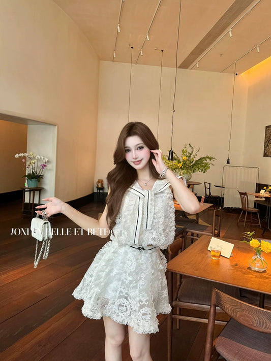 JONIbyBEB summer cabinet line sweet embroidered lace layered sailor collar love beading decoration set
