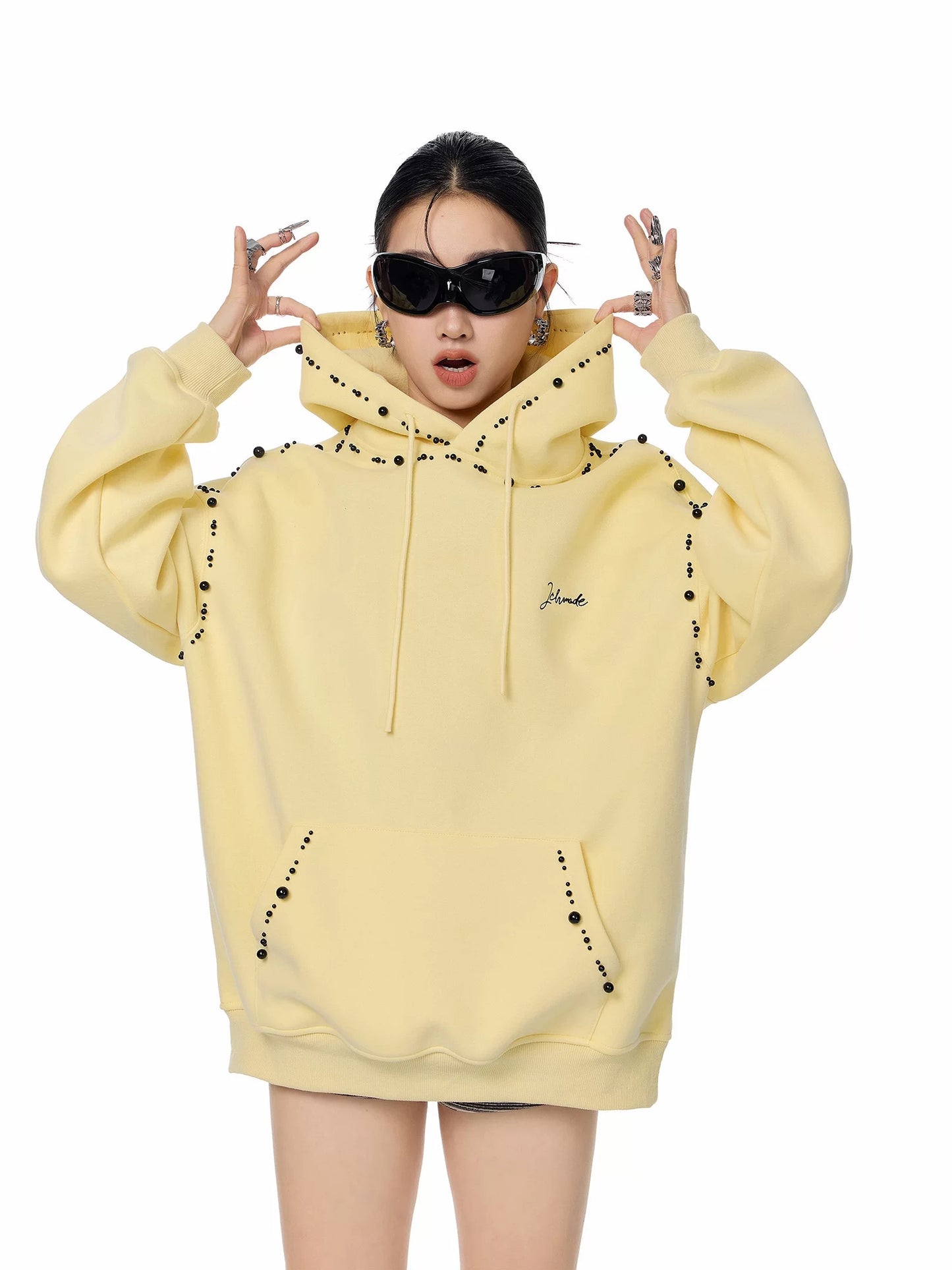 ICH MODE American Style Pearl Grey Hooded Sweatshirt for Women, 2025 New Autumn and Winter Casual Loose-fitting Jacket Top