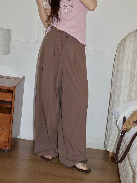 Chaochao Home Coffee Brown Tencel Flowy Casual Pants Women's 2026 Summer Thin High Waist Wide Leg Loose Floor-Length Pants