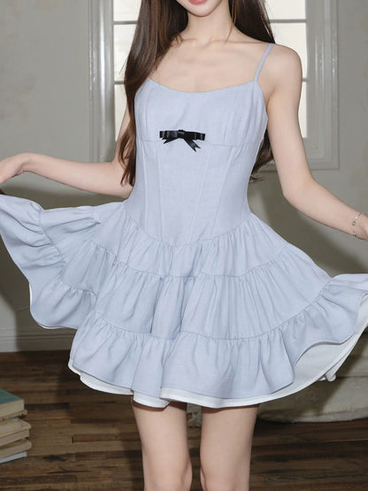avenement/bow knot herringbone cake skirt/designed sleeveless suspender stitching dress short skirt women summer