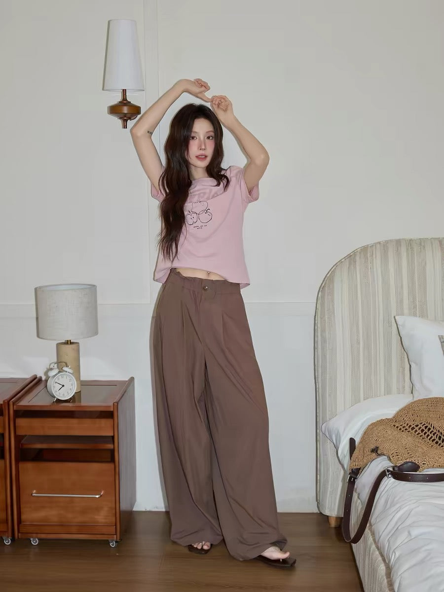 Chaochao Home Coffee Brown Tencel Flowy Casual Pants Women's 2026 Summer Thin High Waist Wide Leg Loose Floor-Length Pants