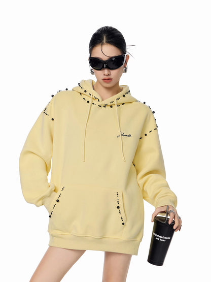 ICH MODE American Style Pearl Grey Hooded Sweatshirt for Women, 2025 New Autumn and Winter Casual Loose-fitting Jacket Top