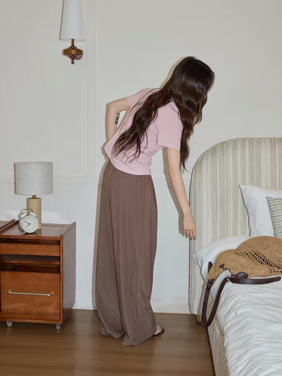 Chaochao Home Coffee Brown Tencel Flowy Casual Pants Women's 2026 Summer Thin High Waist Wide Leg Loose Floor-Length Pants