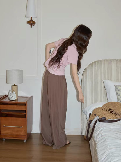 Chaochao Home Coffee Brown Tencel Flowy Casual Pants Women's 2026 Summer Thin High Waist Wide Leg Loose Floor-Length Pants