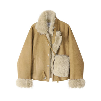 XinmonLee sweet and stylish pink fur winter Korean retro deerskin coat