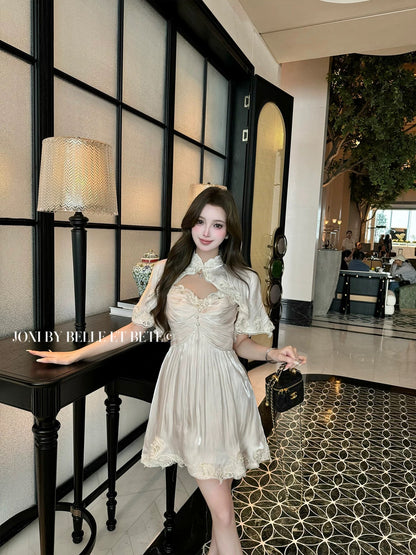 1JONIbyBEB dignified and elegant new Chinese style lace beaded water luster shawl suspender dress suit