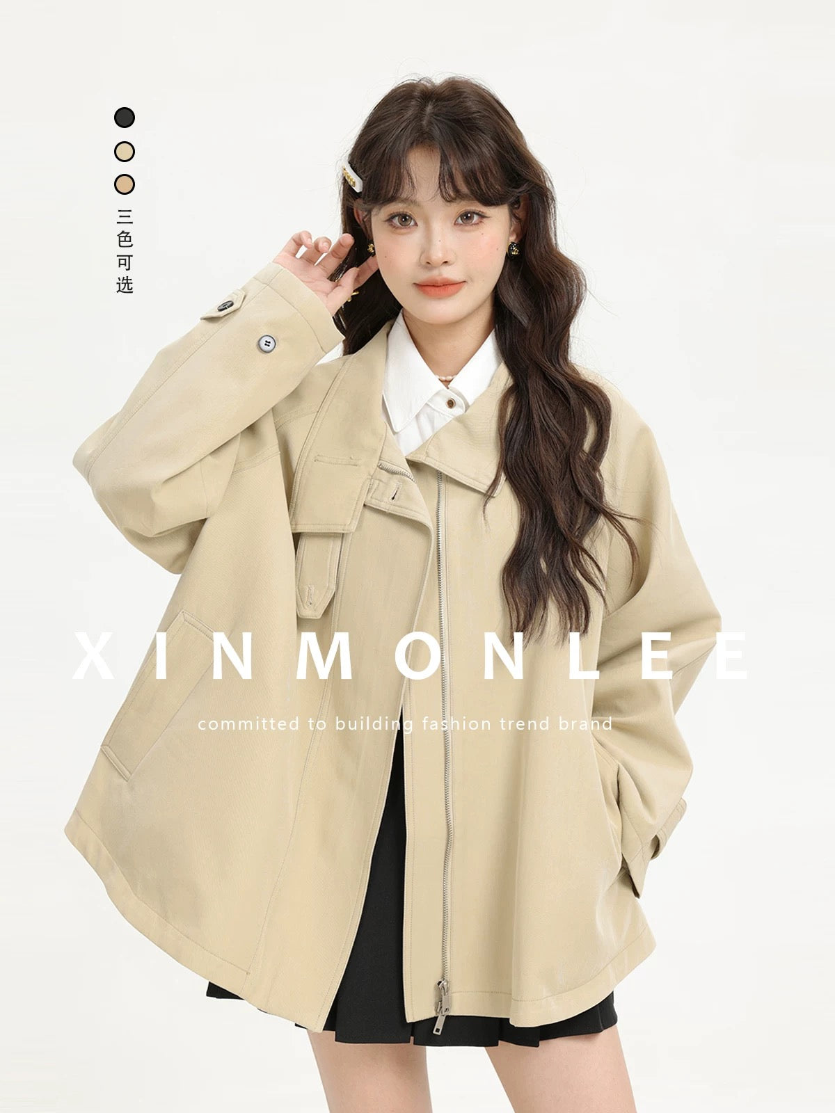 XinmonLee retro niche stand-up collar temperament cloak windbreaker jacket design loose casual top autumn