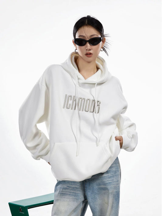 ICH MODE American Retro Hooded Embroidered Sweatshirt for Women, Autumn 2025 New Style, Loose Fit, Versatile Outerwear Top