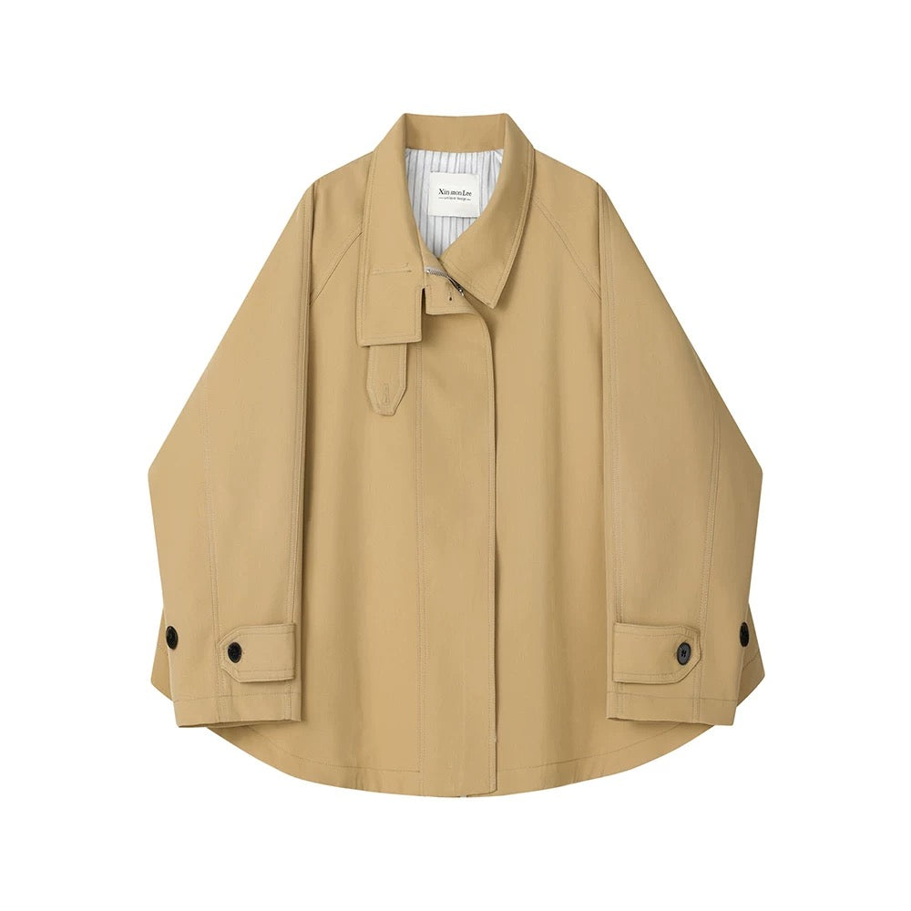 XinmonLee retro niche stand-up collar temperament cloak windbreaker jacket design loose casual top autumn