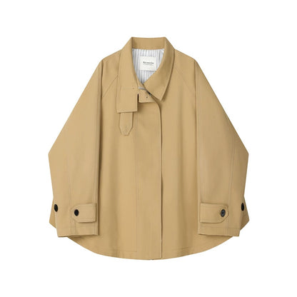 XinmonLee retro niche stand-up collar temperament cloak windbreaker jacket design loose casual top autumn