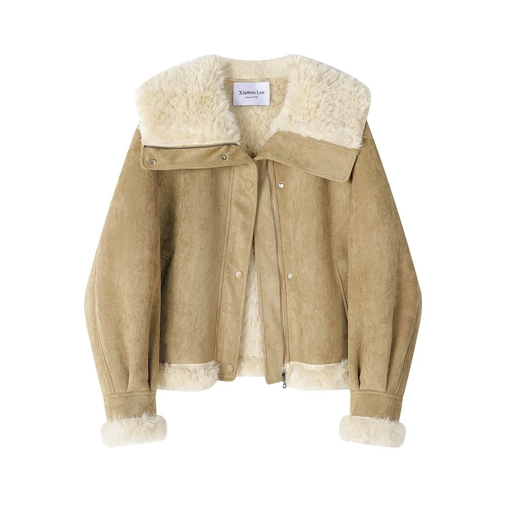 XinmonLee sweet Korean navy collar cat style lamb fur fur coat winter plus velvet cotton coat