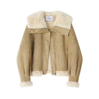 XinmonLee sweet Korean navy collar cat style lamb fur fur coat winter plus velvet cotton coat
