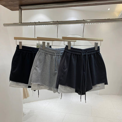 Fashionable patchwork design, sports style casual shorts for women, new summer style, slimming, elasticated, high-waisted, loose wide-leg pants
