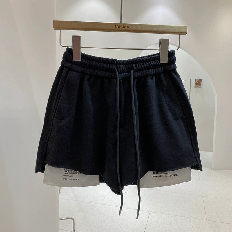 Fashionable patchwork design, sports style casual shorts for women, new summer style, slimming, elasticated, high-waisted, loose wide-leg pants
