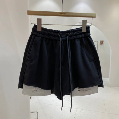 Fashionable patchwork design, sports style casual shorts for women, new summer style, slimming, elasticated, high-waisted, loose wide-leg pants