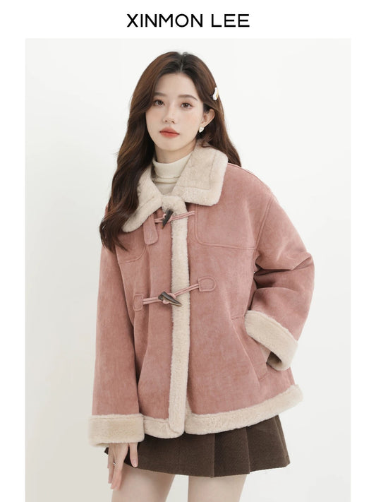 XinmonLee temperament loose Korean version of fur coat winter thickened ladies retro super beautiful tops
