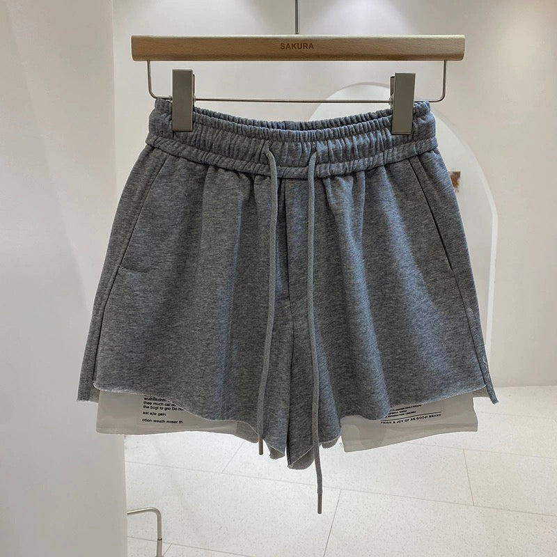 Fashionable patchwork design, sports style casual shorts for women, new summer style, slimming, elasticated, high-waisted, loose wide-leg pants