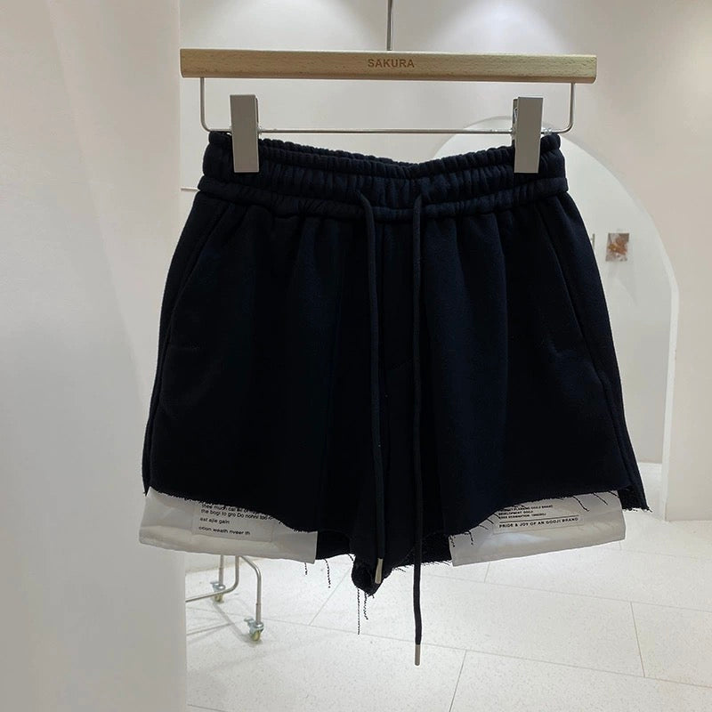 Fashionable patchwork design, sports style casual shorts for women, new summer style, slimming, elasticated, high-waisted, loose wide-leg pants