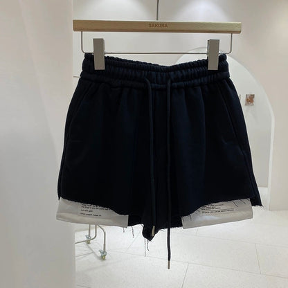 Fashionable patchwork design, sports style casual shorts for women, new summer style, slimming, elasticated, high-waisted, loose wide-leg pants