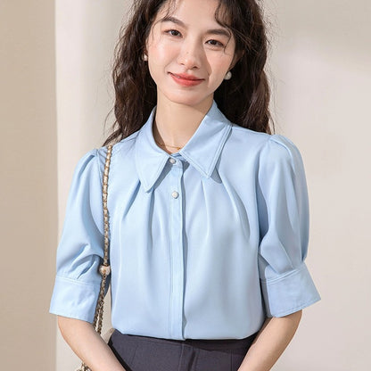 French puff sleeve white shirt women's short-sleeved 2024 new summer style temperament commuting professional interview formal top