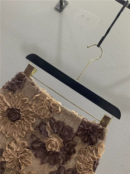 Retro 3D Floral Wool Skirt for Women, 2025 Autumn/Winter New Style, Youthful, High-Waisted, Slimming A-Line Bodycon Mini Skirt