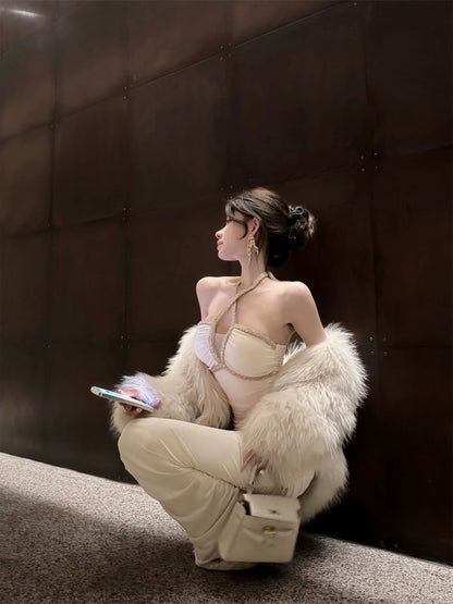 Dust Deng Deng Internet celebrity fashionable and sexy white French slimming niche design dress D24Q4036