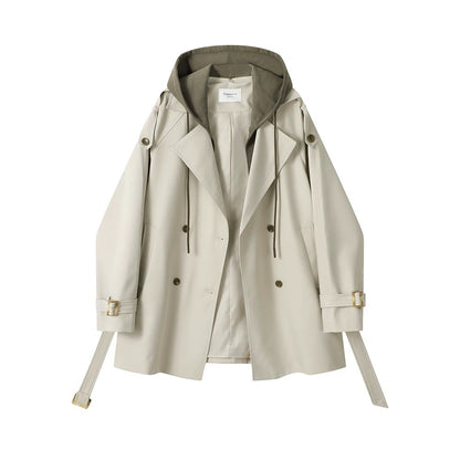 XinmonLee French Hepburn style fake two-piece hooded windbreaker jacket autumn new temperament versatile top