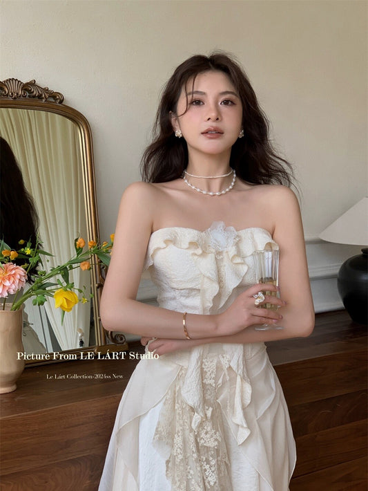 LELART summer new style French pure desire sexy elegant wood ear flower tube top jacquard customized small shirt
