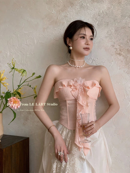 LELART summer new style French pure desire sexy elegant wood ear flower tube top jacquard customized small shirt