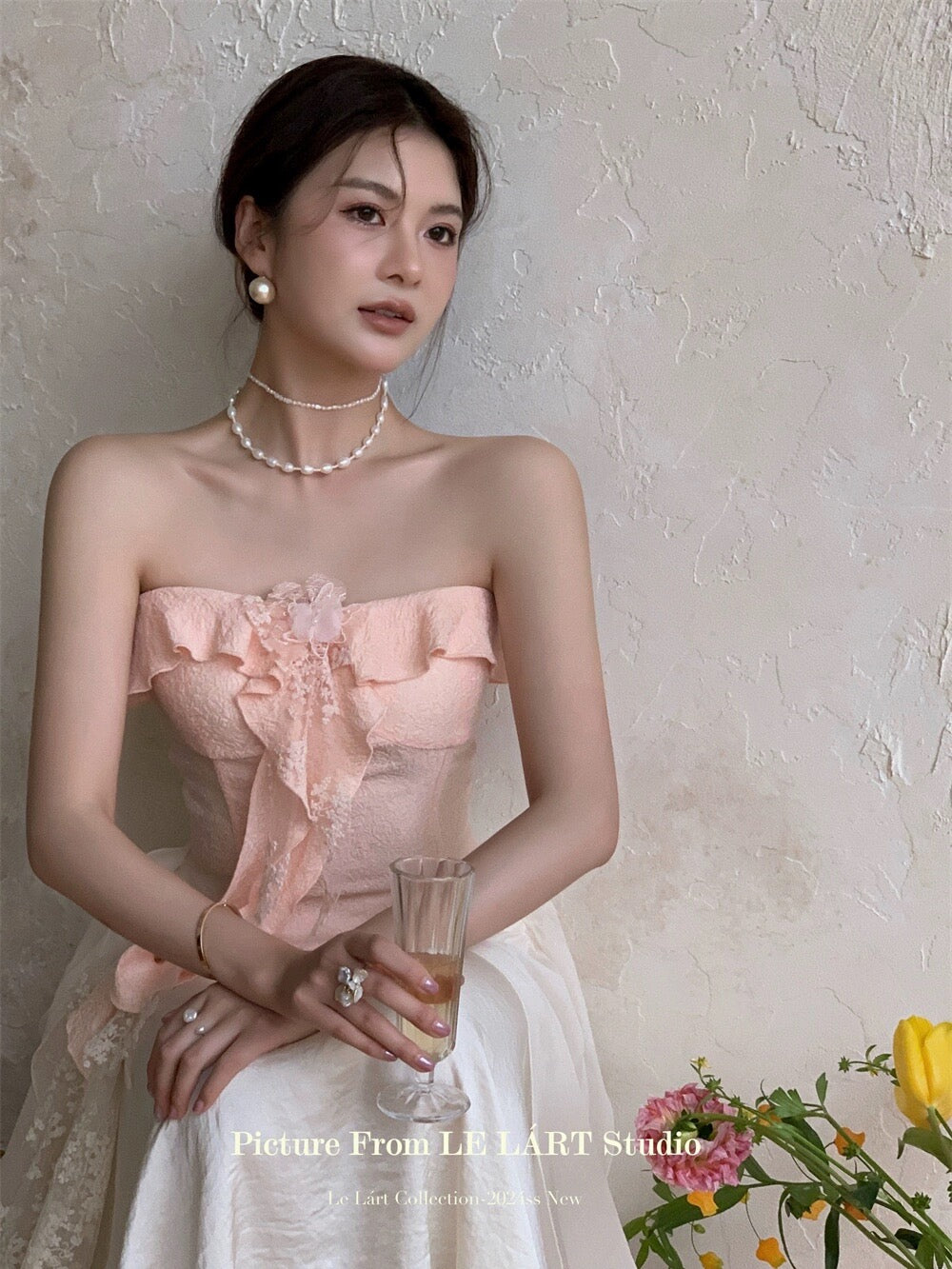 LELART summer new style French pure desire sexy elegant wood ear flower tube top jacquard customized small shirt