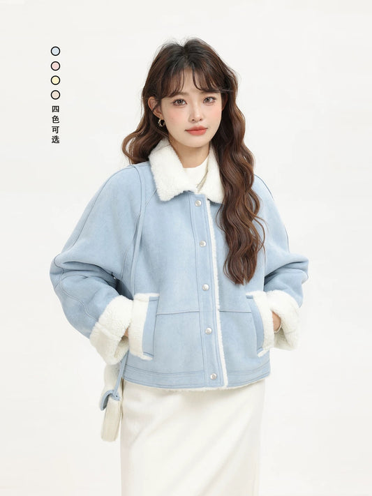 XinmonLee Korean version of the temperament lamb fur fur coat winter plus velvet high-grade suede jacket