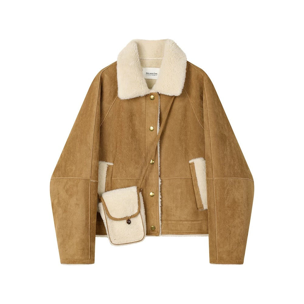 XinmonLee Korean version of the temperament lamb fur fur coat winter plus velvet high-grade suede jacket