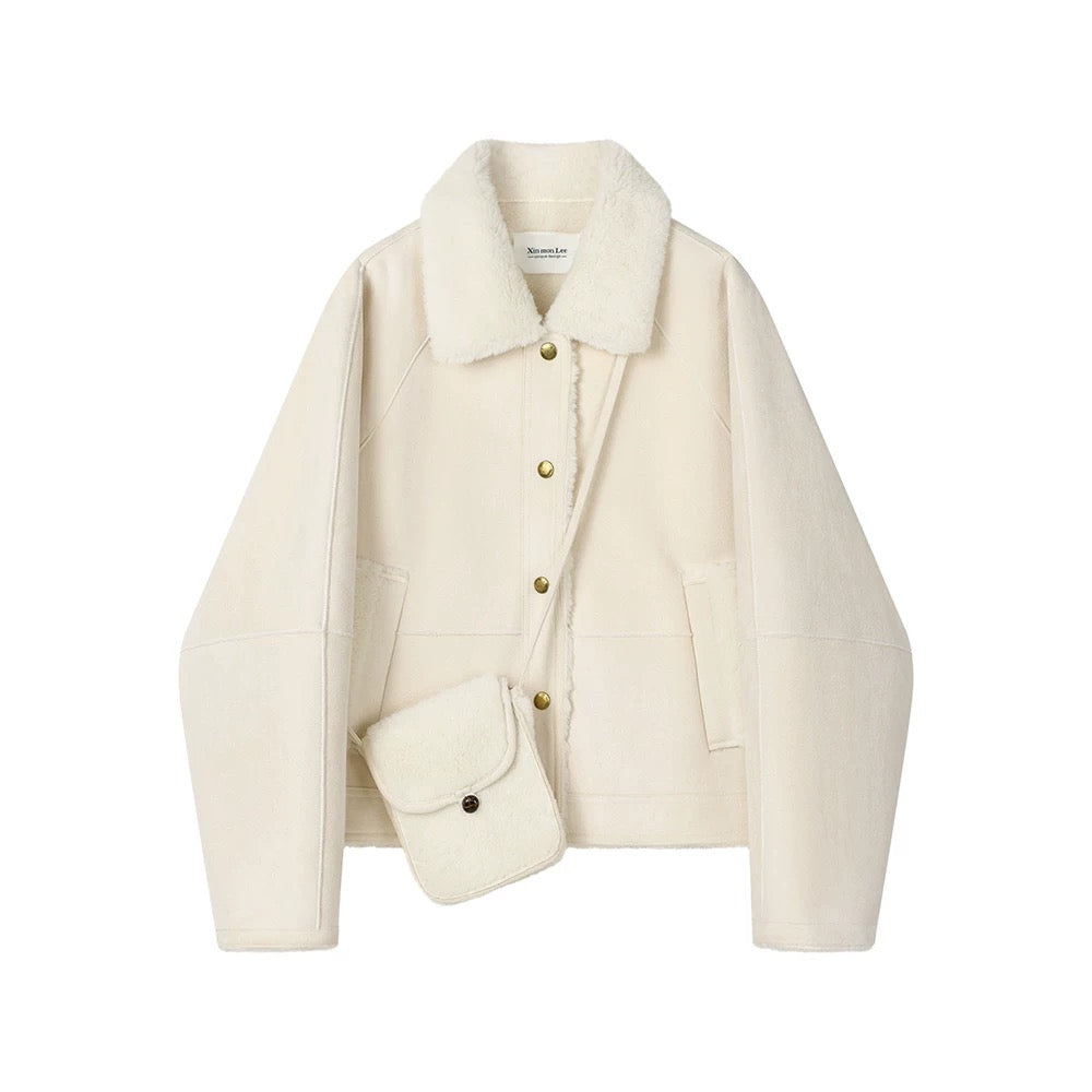 XinmonLee Korean version of the temperament lamb fur fur coat winter plus velvet high-grade suede jacket