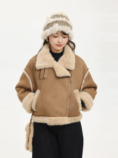 XinmonLee Maillard retro fur one-piece deerskin coat chic design age-reducing short jacket winter