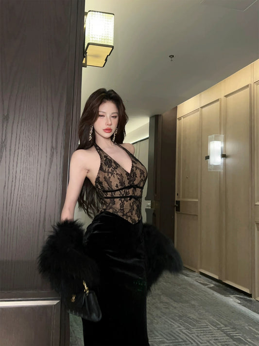 Dust Deng Deng Temperament Sexy Designer Fashion Niche Slim Waist Dress D24Q3698