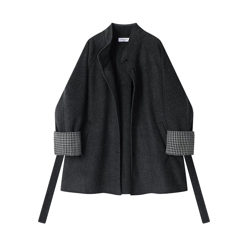 XinmonLee temperament mid-length autumn and winter new style stand-up collar woolen coat Korean style foreign style age-reducing versatile coat