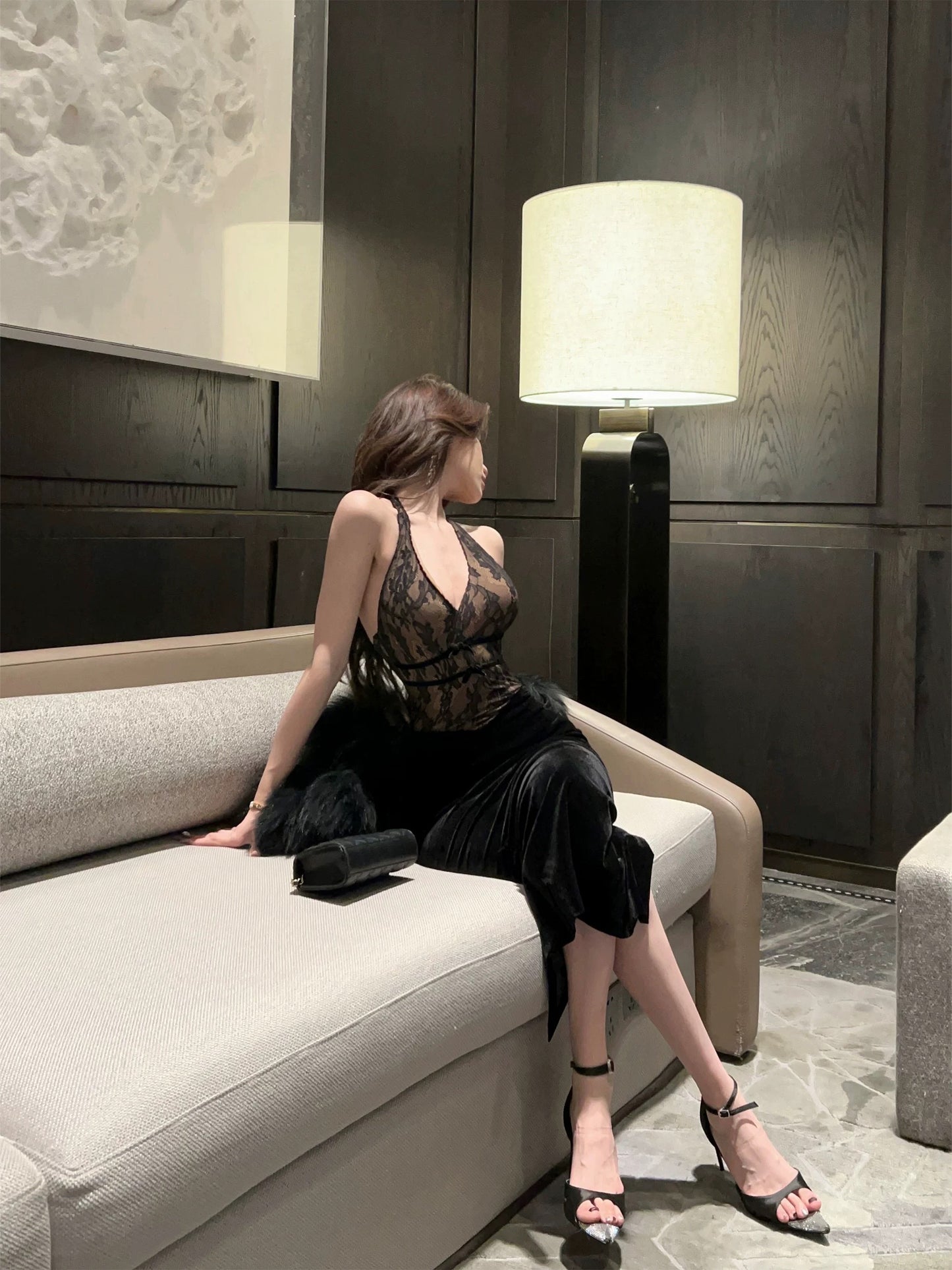 Dust Deng Deng Temperament Sexy Designer Fashion Niche Slim Waist Dress D24Q3698