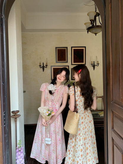 Miss Chipmunk Rose Lover Sweet Floral Dress Little Women's Summer French Style Long Dress