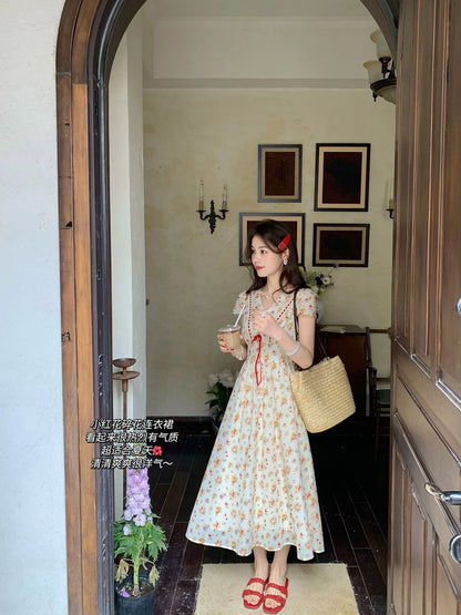 Miss Chipmunk Rose Lover Sweet Floral Dress Little Women's Summer French Style Long Dress